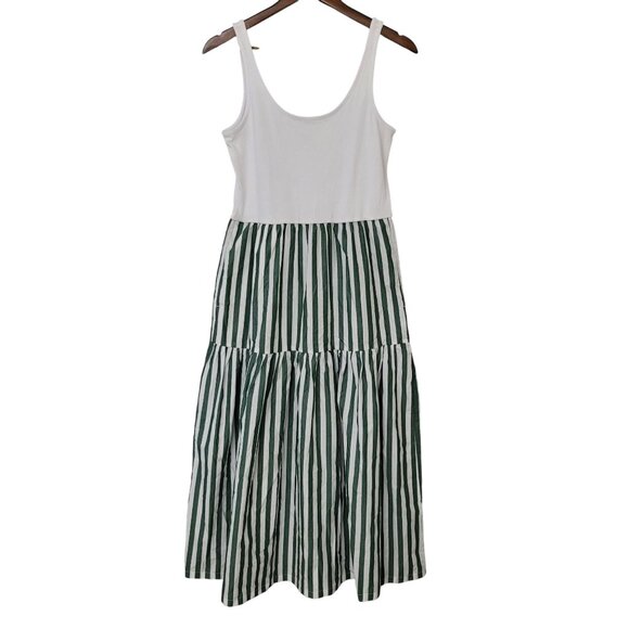 J.Crew Striped Tiered Midi Dress Womens Size S White Green Pockets NWT - Picture 1 of 7